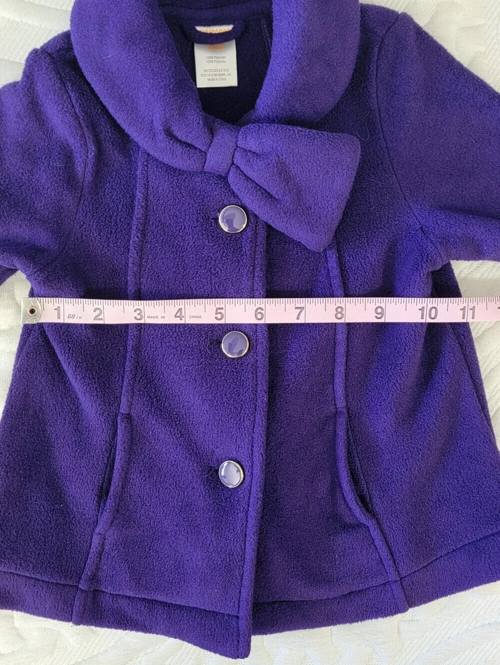 Gymboree Purple Fleece Pea Coat Bow Collar Buttons 12-24 Months Baby Toddler
